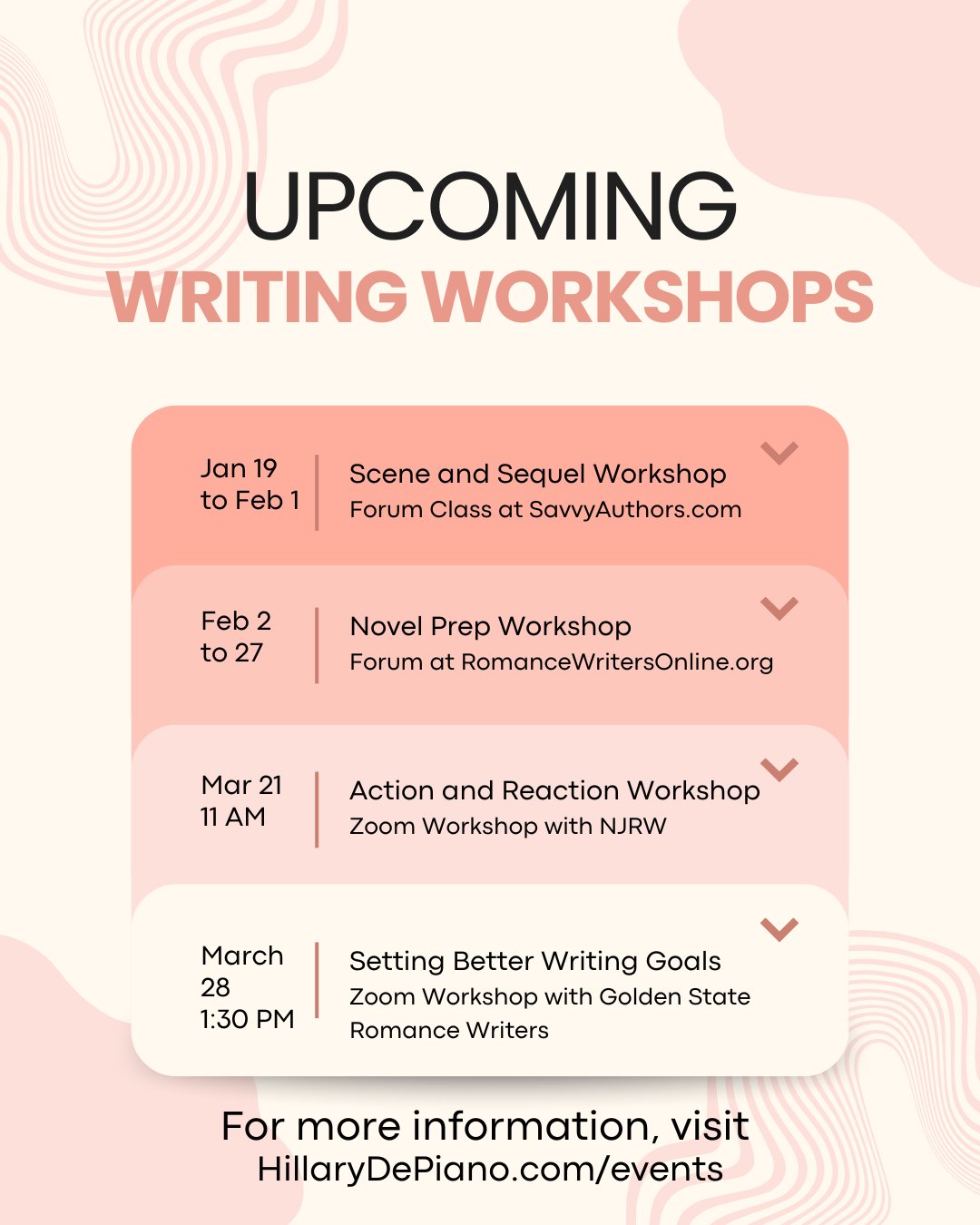 Upcoming Writing Workshops: 2026 Teaching Schedule - Hillary DePiano